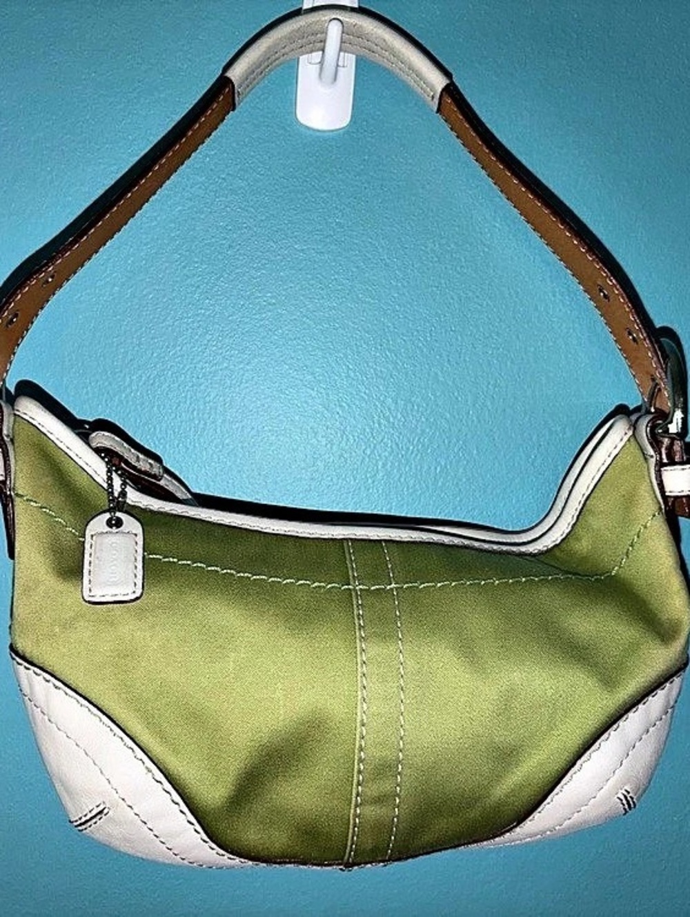 Coach Vintage Soho Hobo Bag 1877 Lime Green & White Shoulder Bag Y2K